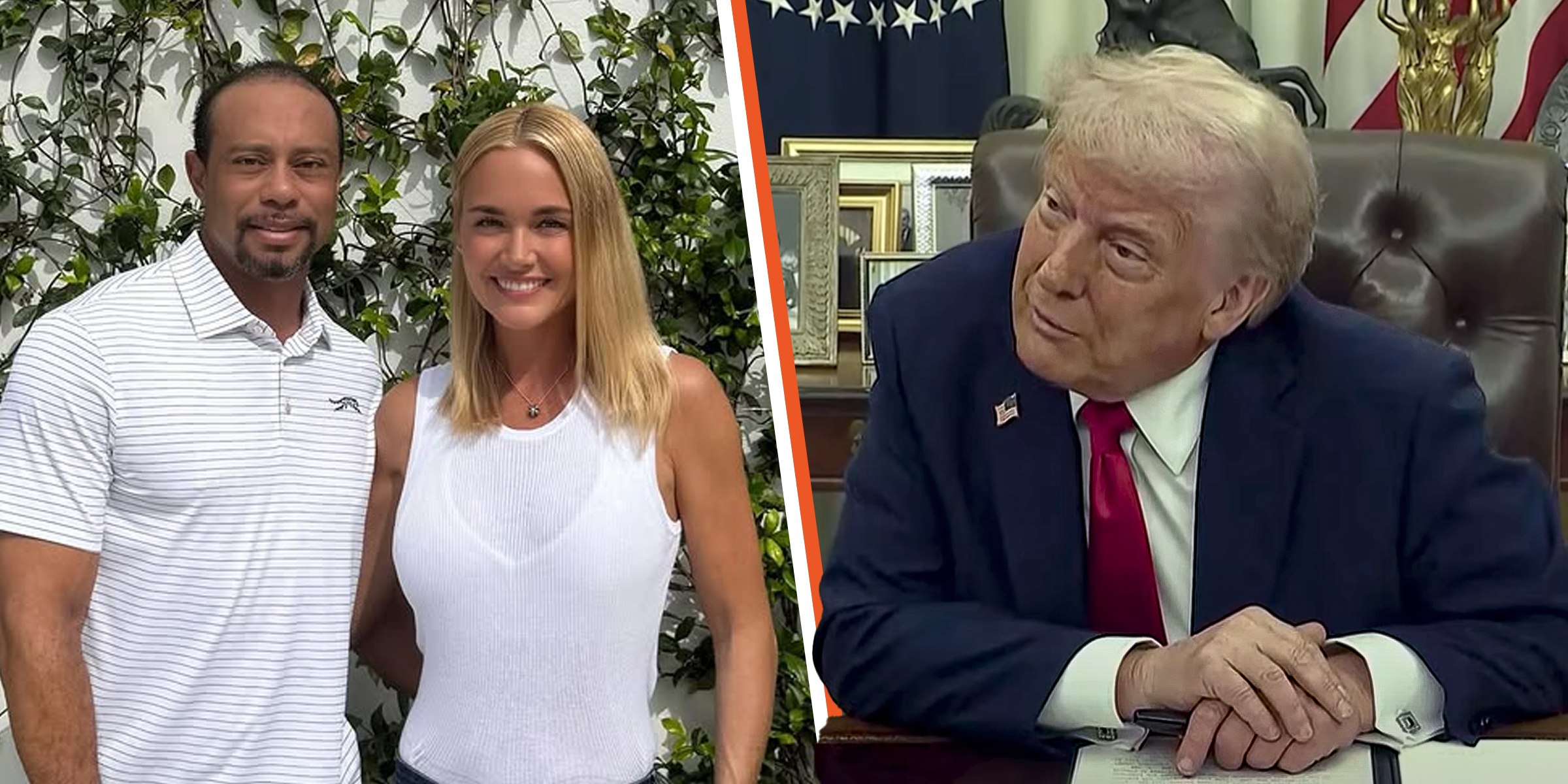 Tiger Woods and Vanessa Trump. | Donald Trump | Sources: Instagram/tigerwoods | YouTube/Associated Press