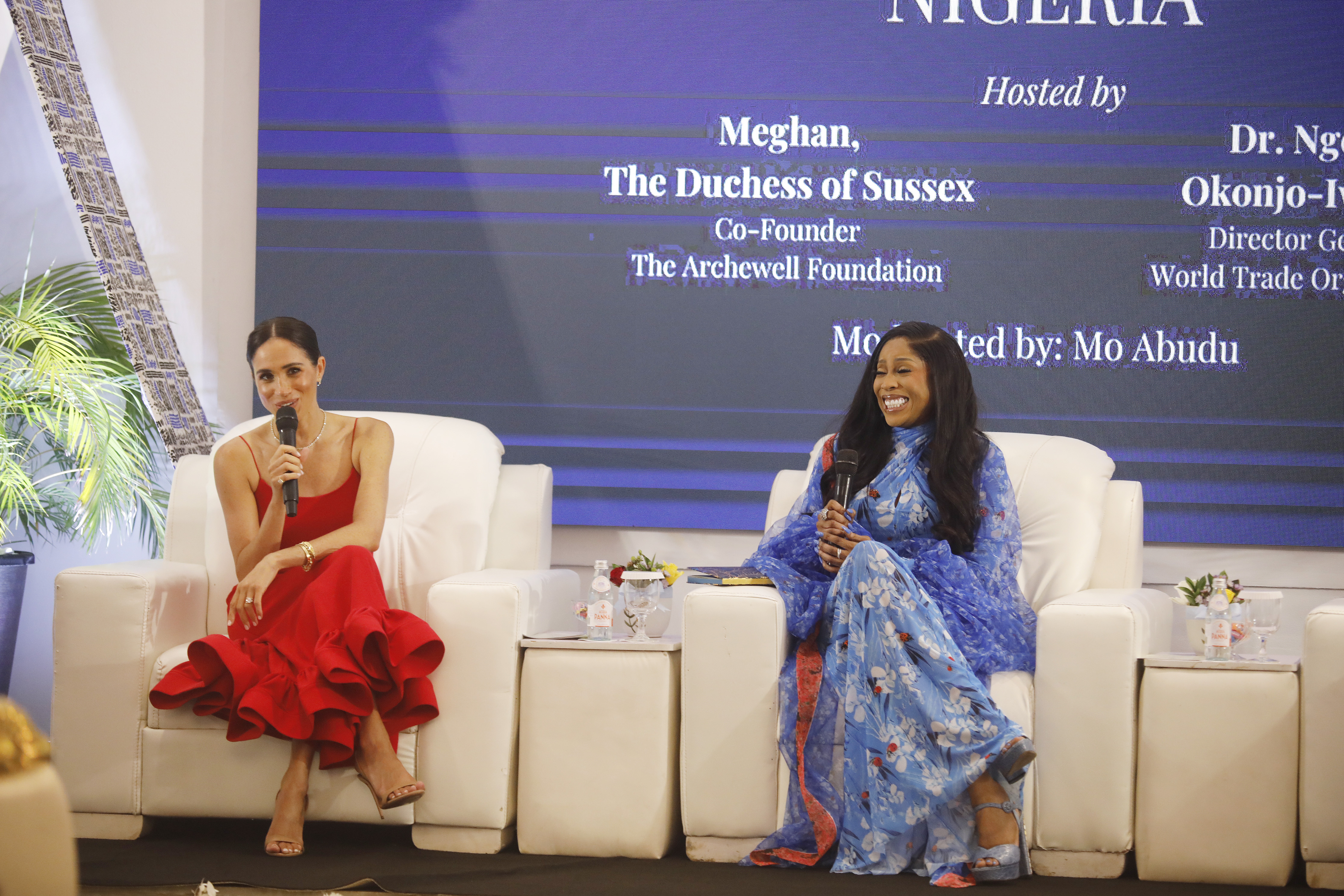 Meghan, Duchess of Sussex at the Women in Leadership event with Ngozi Okonjo-Iweala in Abuja, Nigeria in 2024 | Source: Getty Images