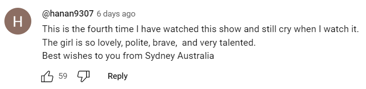 A user's comment on America's Got Talent's YouTube video | Source: youtube.com/AGT