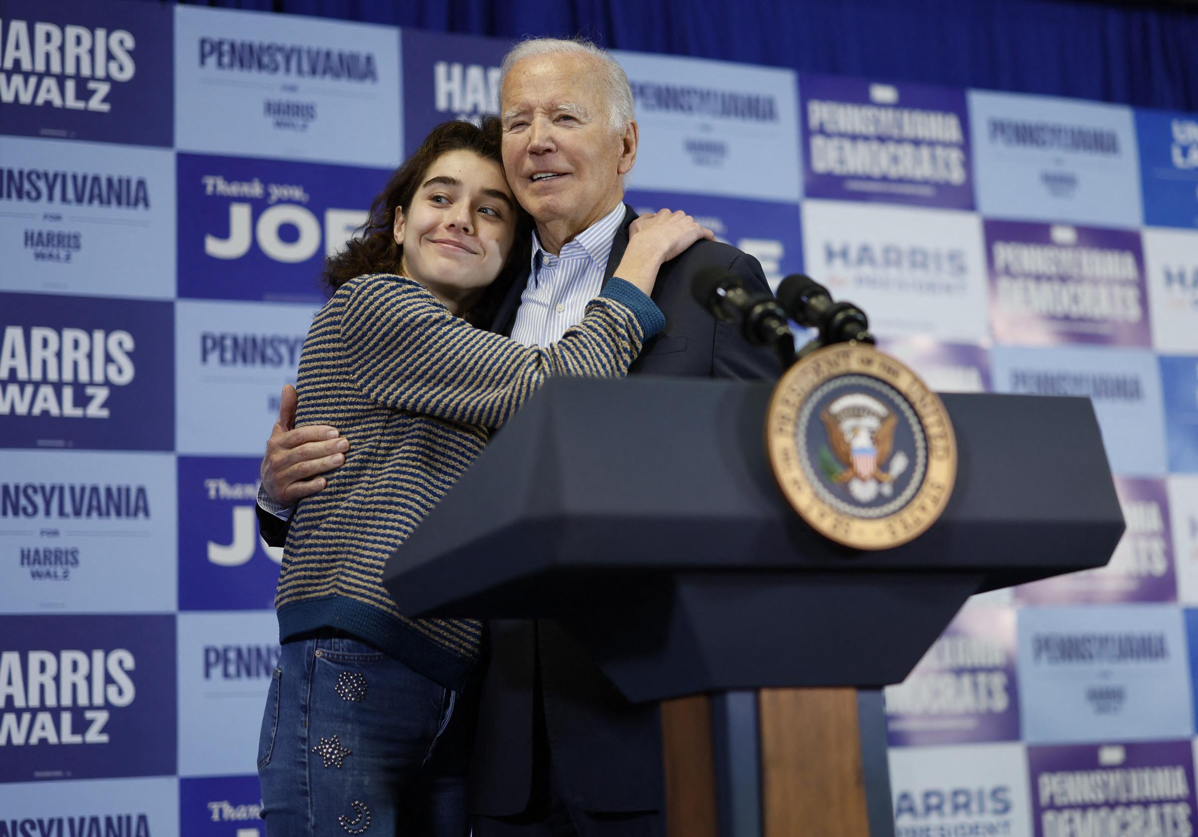 US President Joe Biden hugs his granddaughter Natalie Biden at a rally | Source: Getty Images
