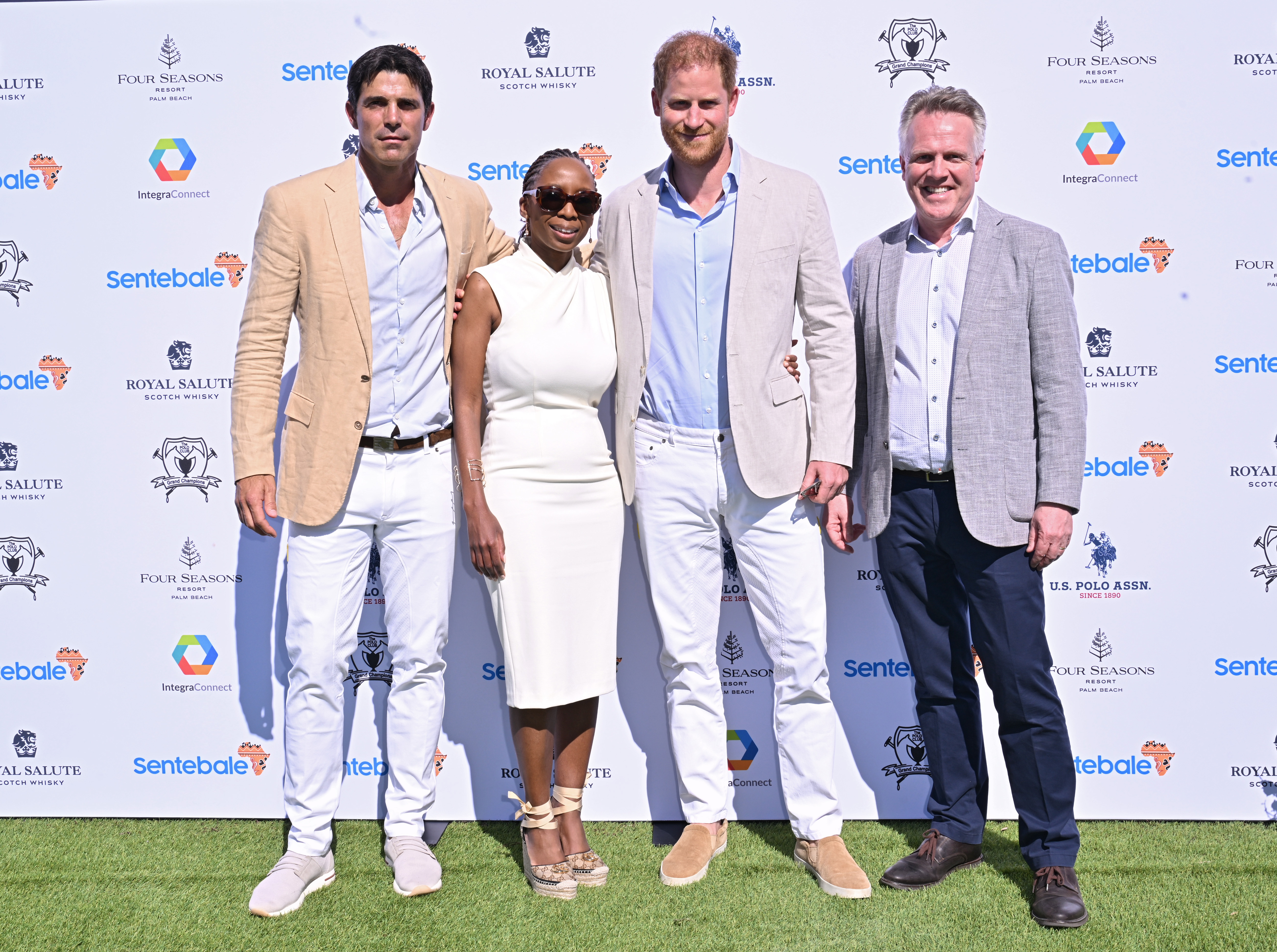 Nacho Figueras, Dr. Sophie Chandauka, Prince Harry, and Richard Miller attend the Royal Salute Polo Challenge benefitting Sentebale at Grand Champions Polo Club in Wellington, Florida, on April 12, 2024 | Source: Getty Images