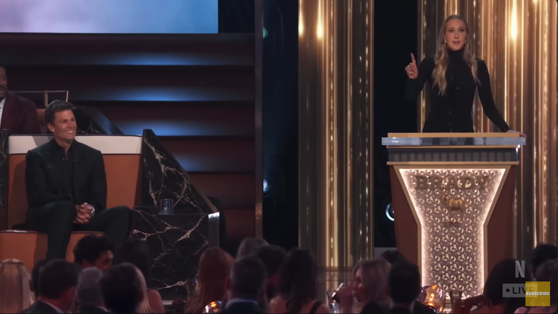 Tom Brady and Nikki Glaser in the Netflix show "The Roast of Tom Brady," shared on May 6, 2024 | Source: YouTube/pagesix