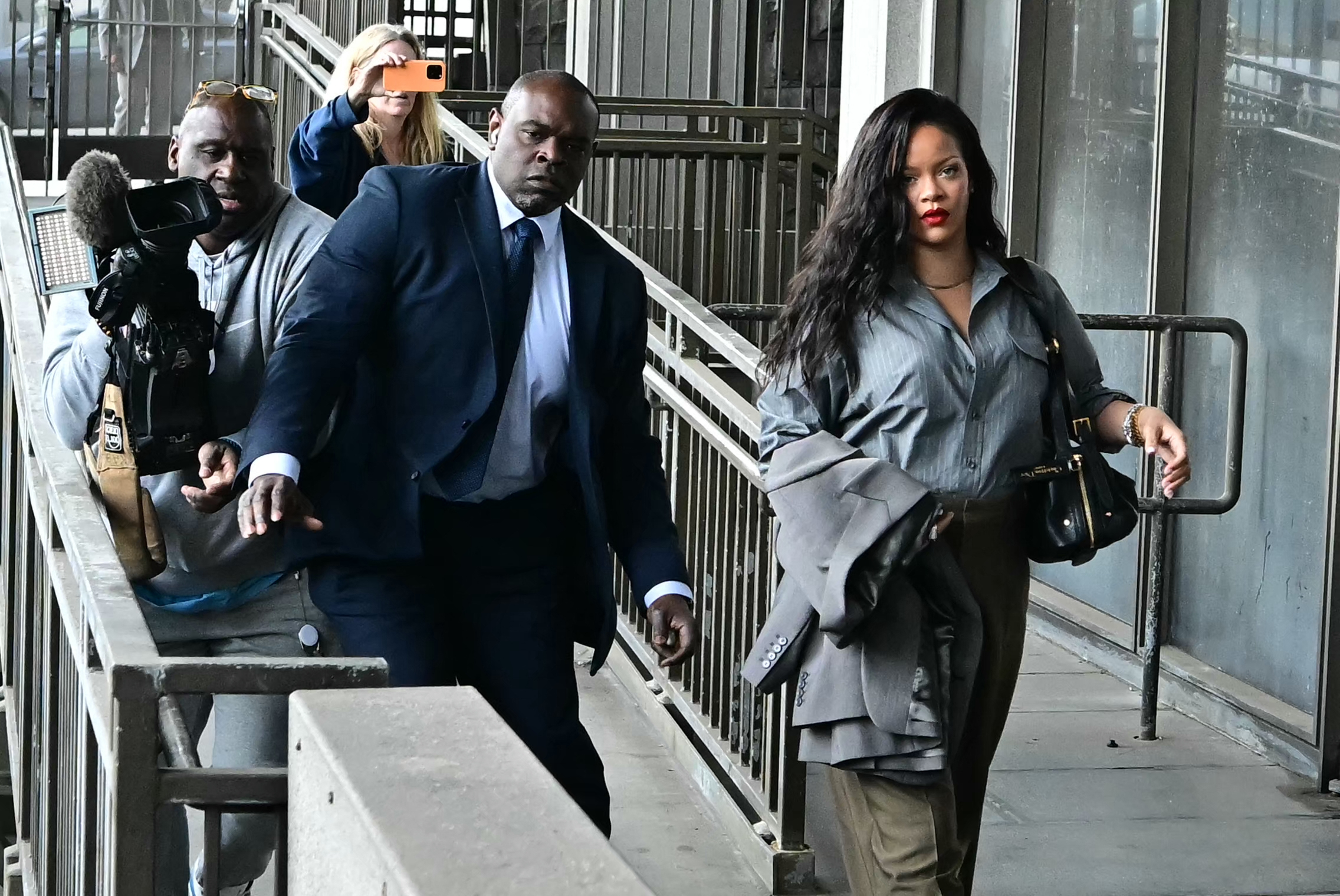 Barbadian singer Rihanna arrives at the Clara Shortridge Foltz Criminal Justice Center for Rakim Mayers, aka A$AP Rocky, sentencing in his felony assault trial in Los Angeles, California, on February 18, 2025 | Source: Getty Images