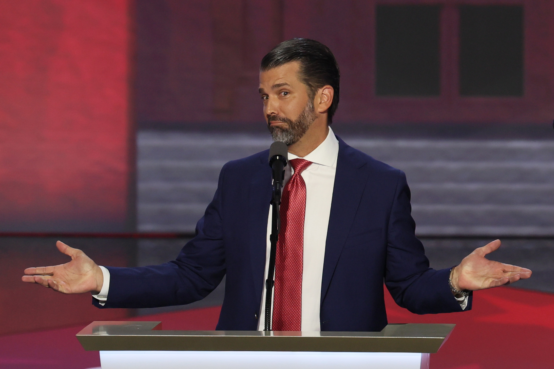 Donald Trump Jr. onstage during day three of the Republican National Convention in Milwaukee, Wisconsin on July 17, 2024. | Source: Getty Images