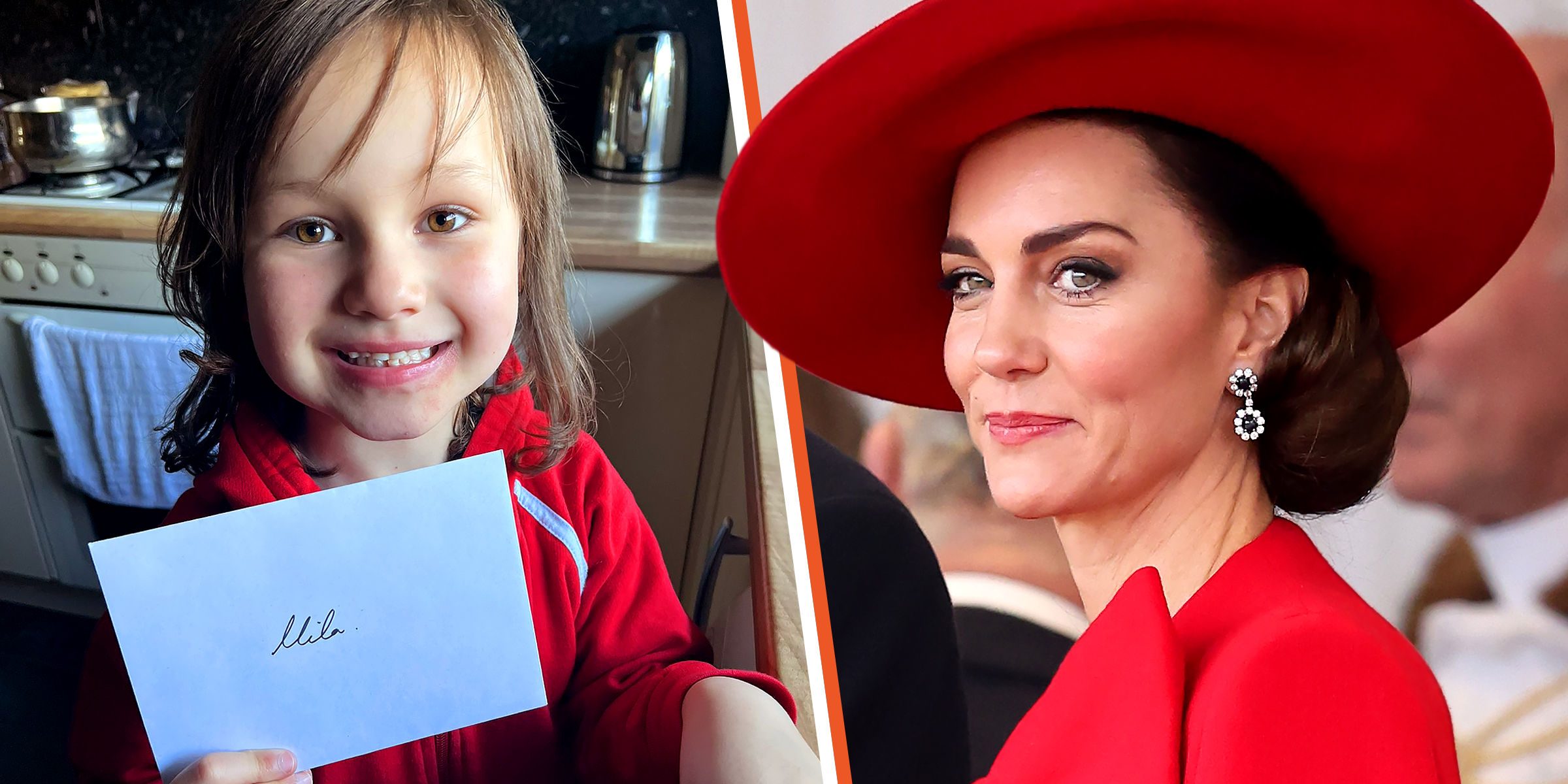 Mila Sneddon [left], Kate Middleton [right] | Source: Twitter/SneddonLynda / Getty Images