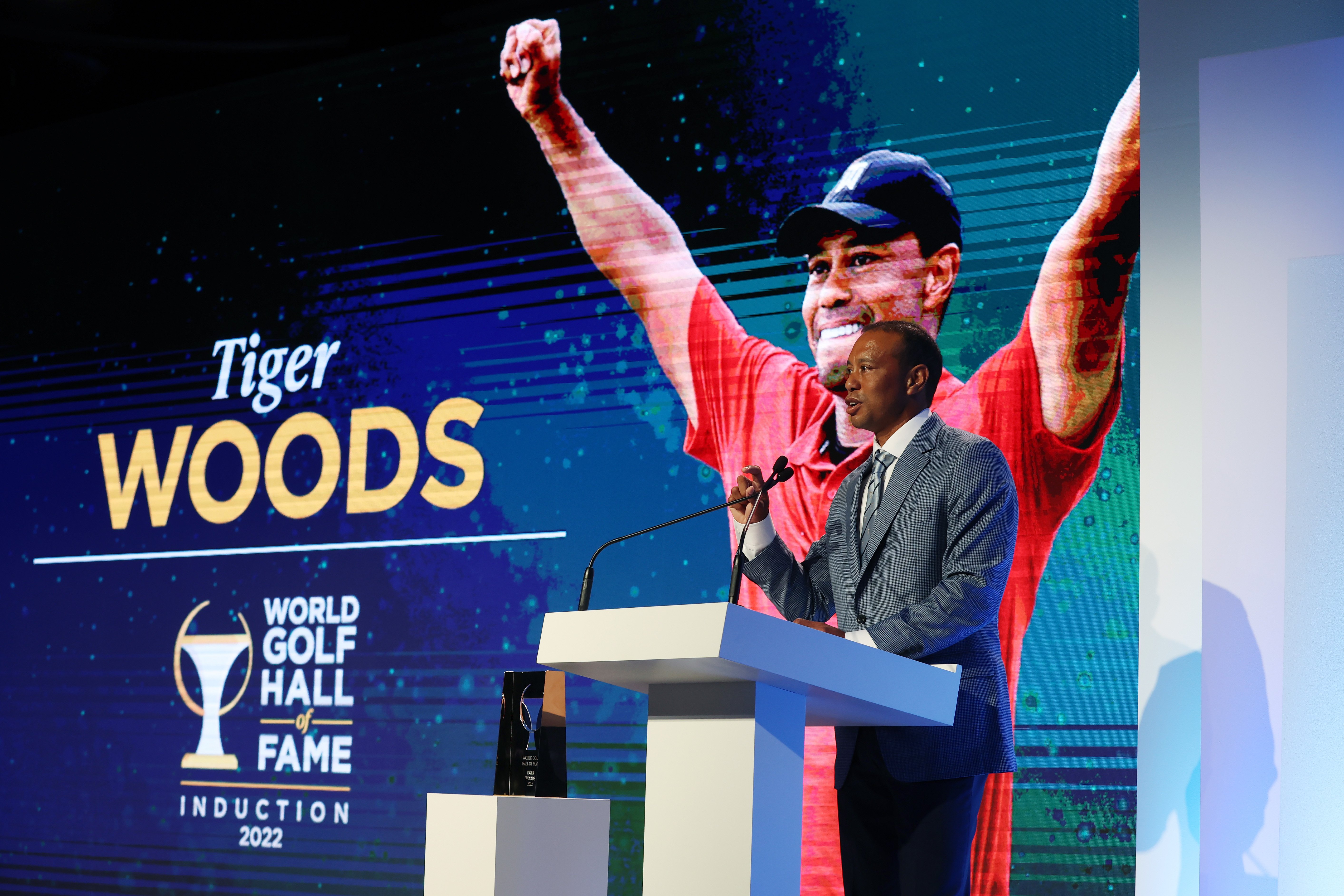 Inductee Tiger Woods at the 2022 World Golf Hall of Fame Induction at the PGA TOUR Global Home on March 09, 2022 in Ponte Vedra Beach, Florida. | Source: Getty Images