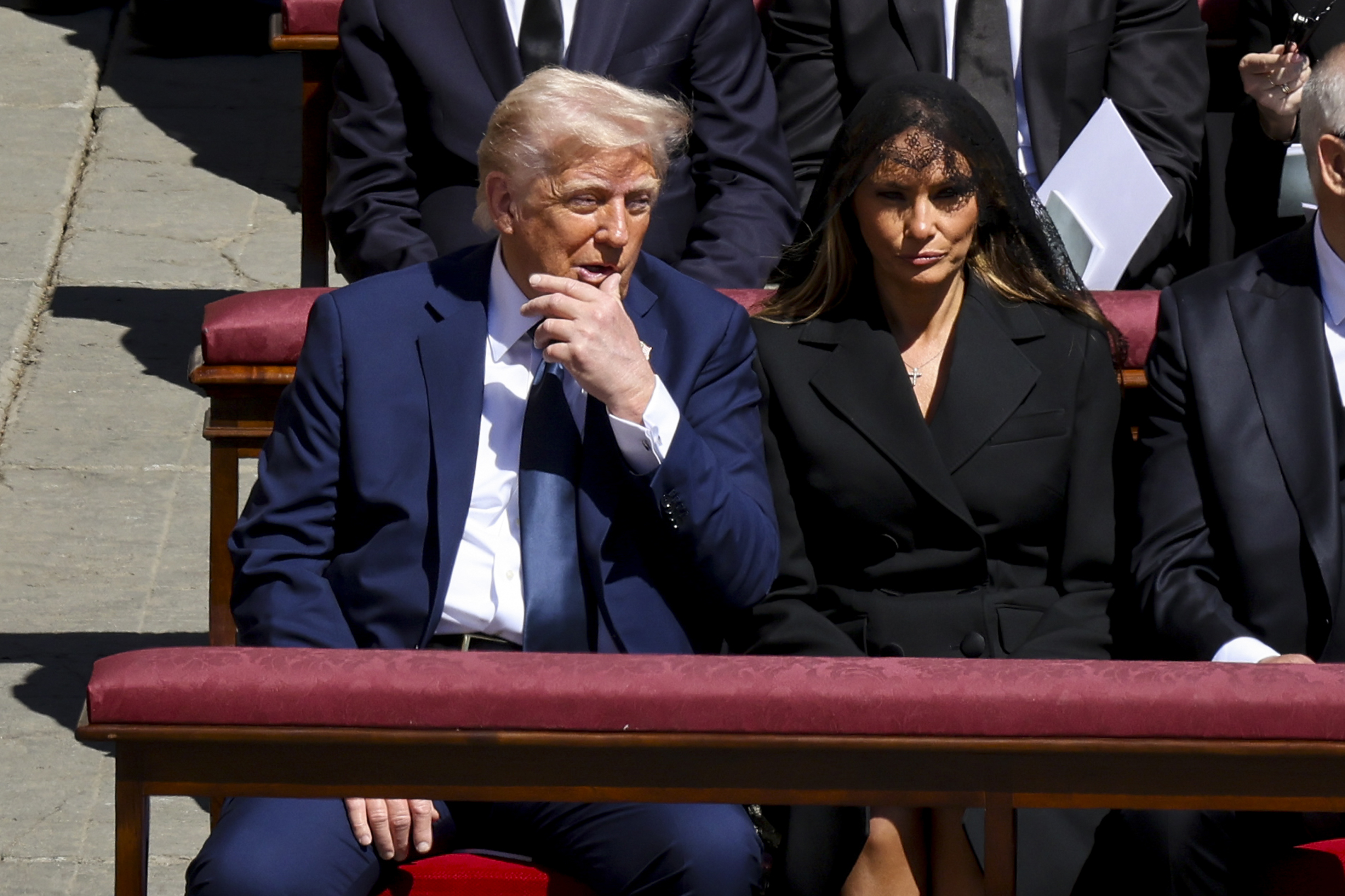 Donald Trump sits next to his wife at the funeral of Pope Francis | Source: Getty Images
