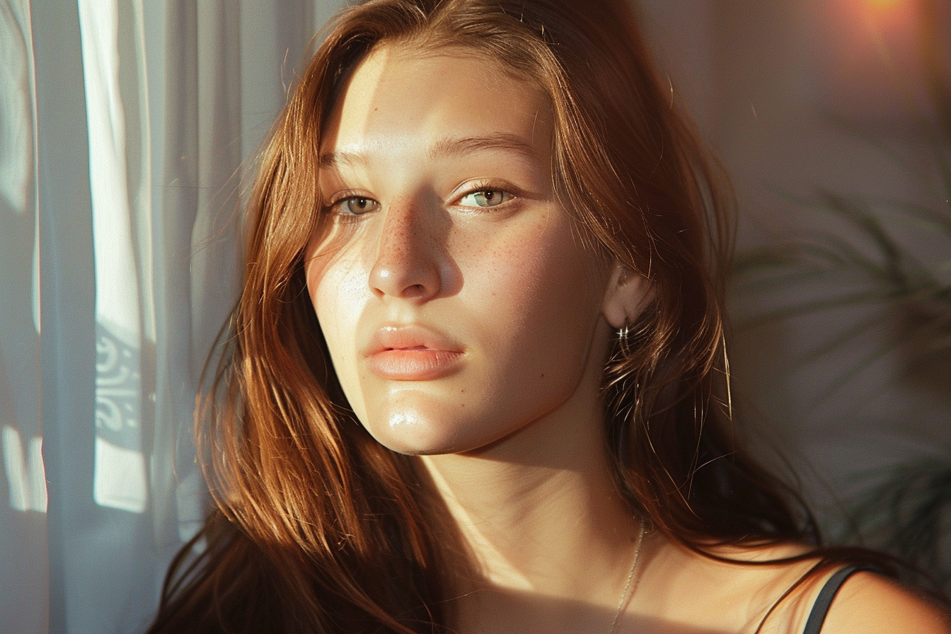 Imagining Bella Hadid if she hadn't undergone cosmetic enhancements, created via AI | Source: Midjourney