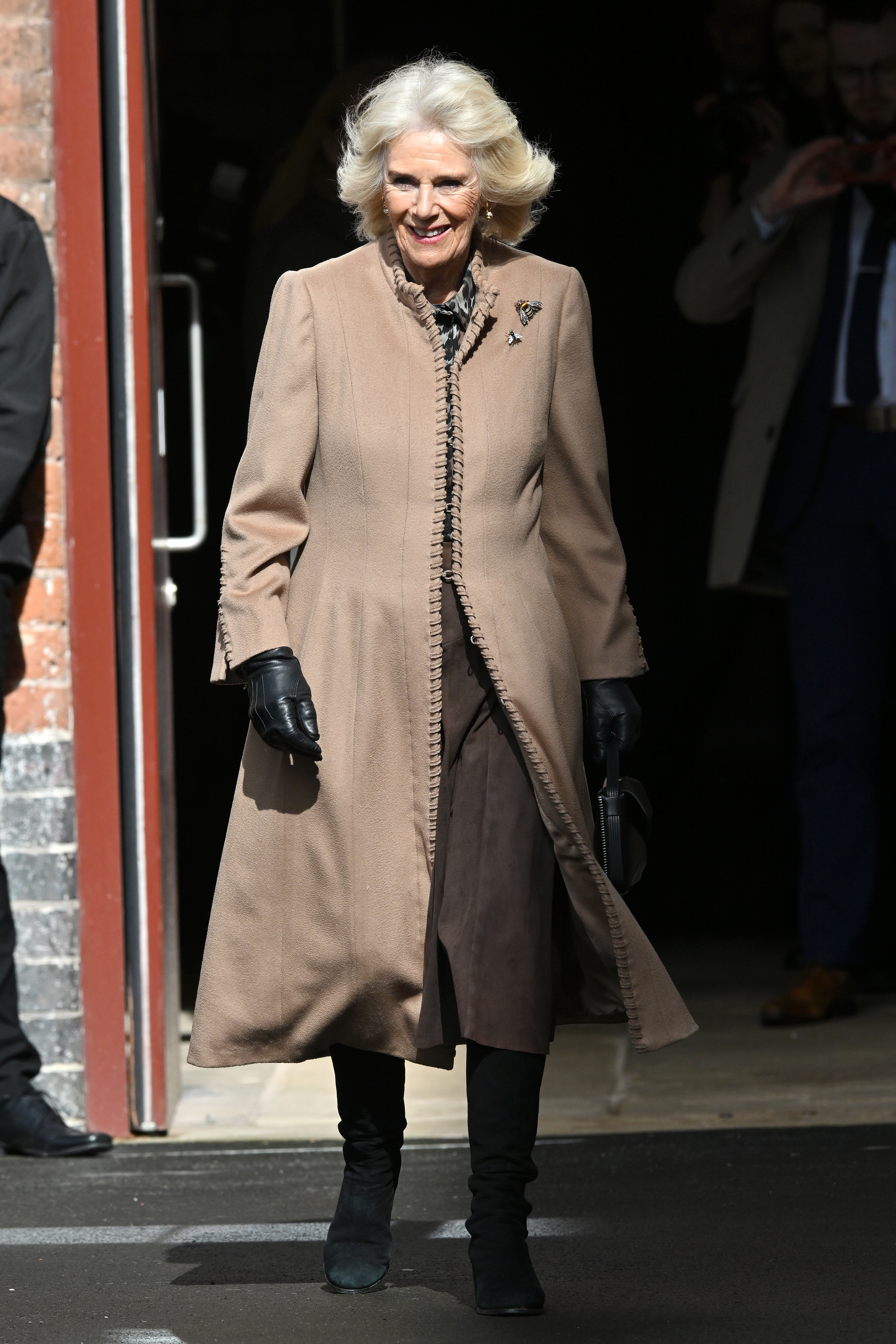 Queen Camilla during her visit to the Farmers' Market on March 27, 2024 in Shrewsbury, England | Source: Getty Images