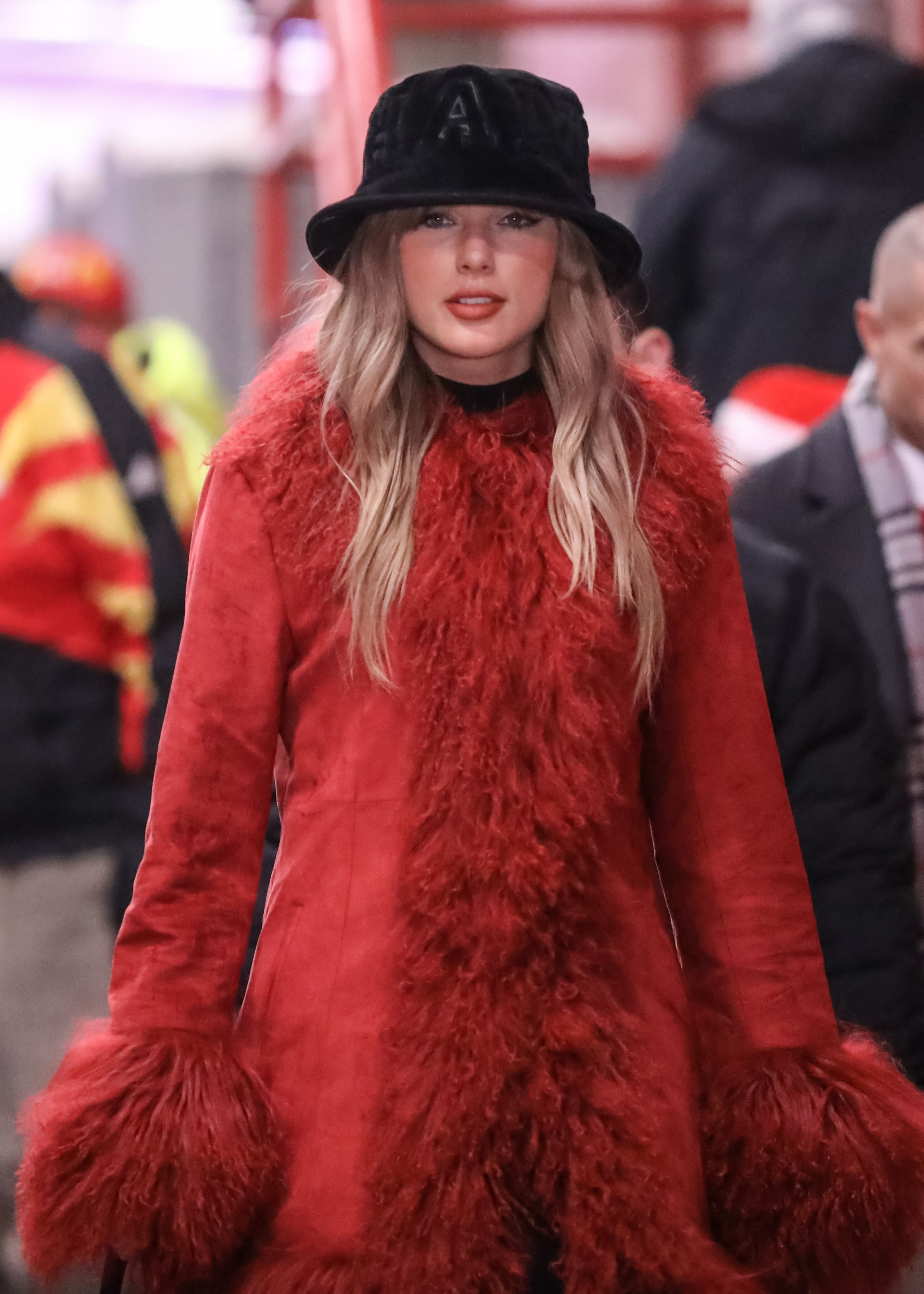 Taylor Swift arrives at the stadium before an NFL game between the Houston Texans and Kansas City Chiefs at Arrowhead Stadium in Kansas City, on December 21, 2024 | Source: Getty Images