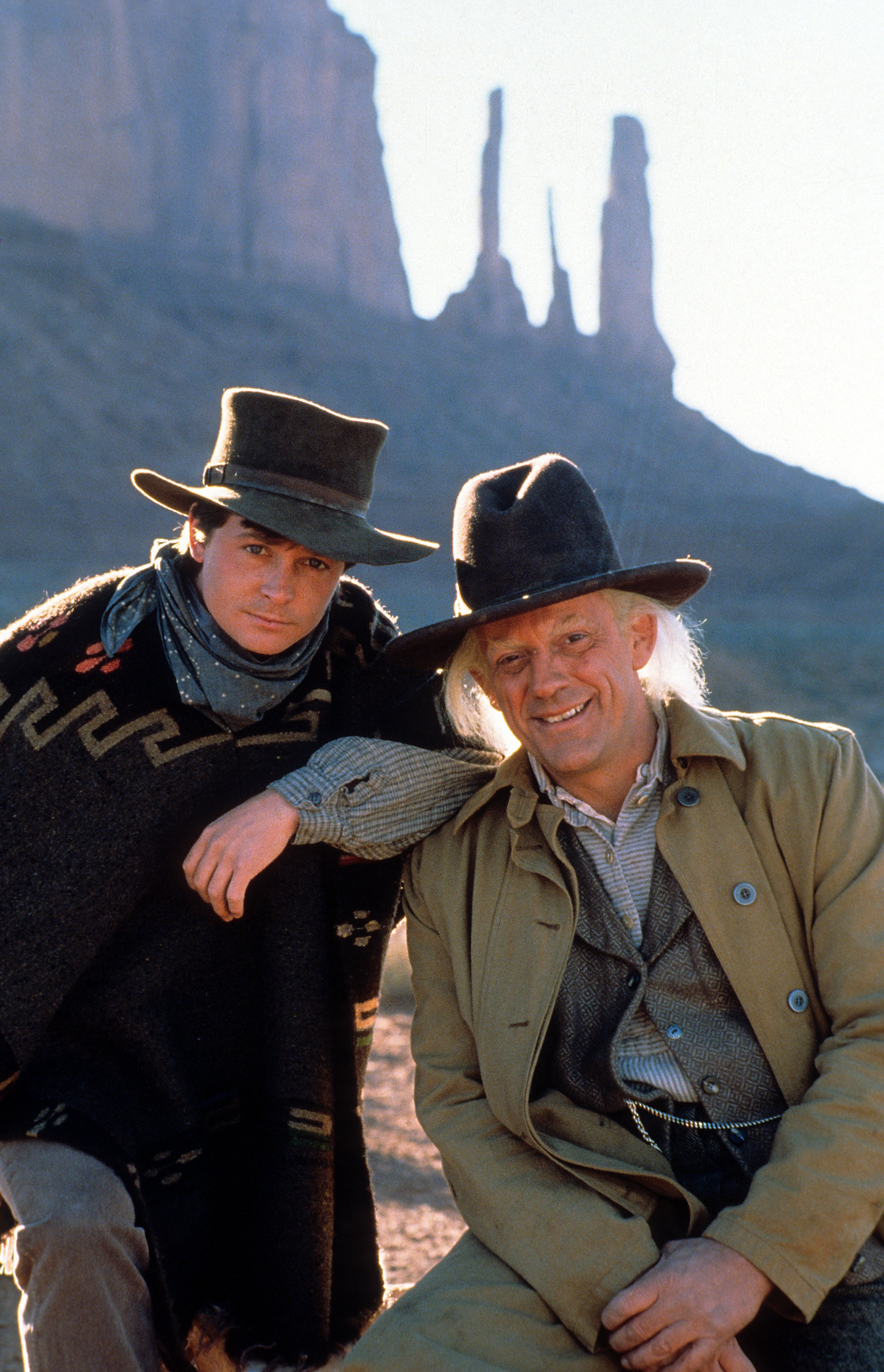 Michael J. Fox and Christopher Lloyd in a scene from the film 'Back to the Future Part III', 1990. | Source: Getty Images