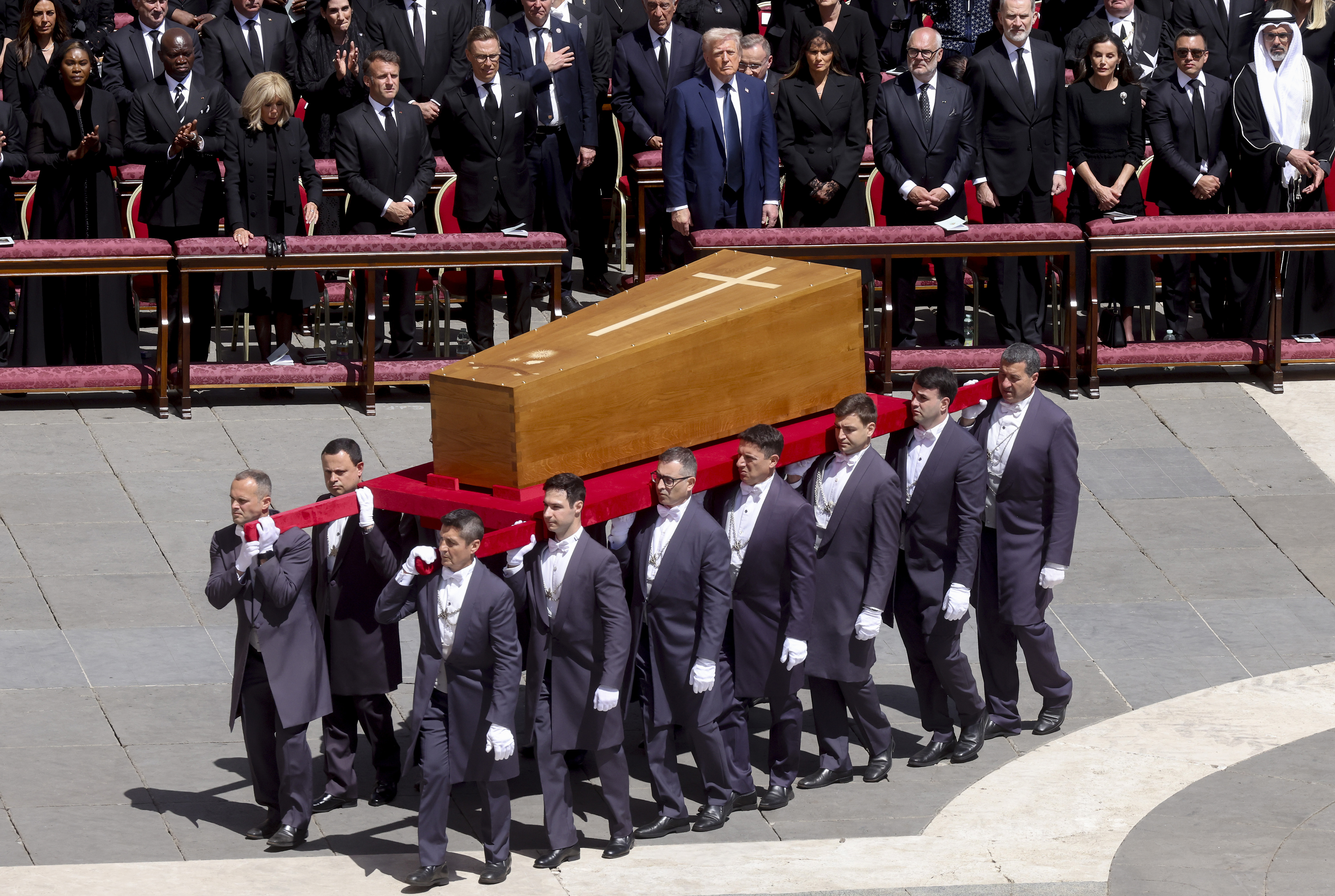 Donald and Melania Trump at the funeral of Pope Francis in St. Peter's Square on April 26, 2025 in Vatican City, Vatican | Source: Getty Images