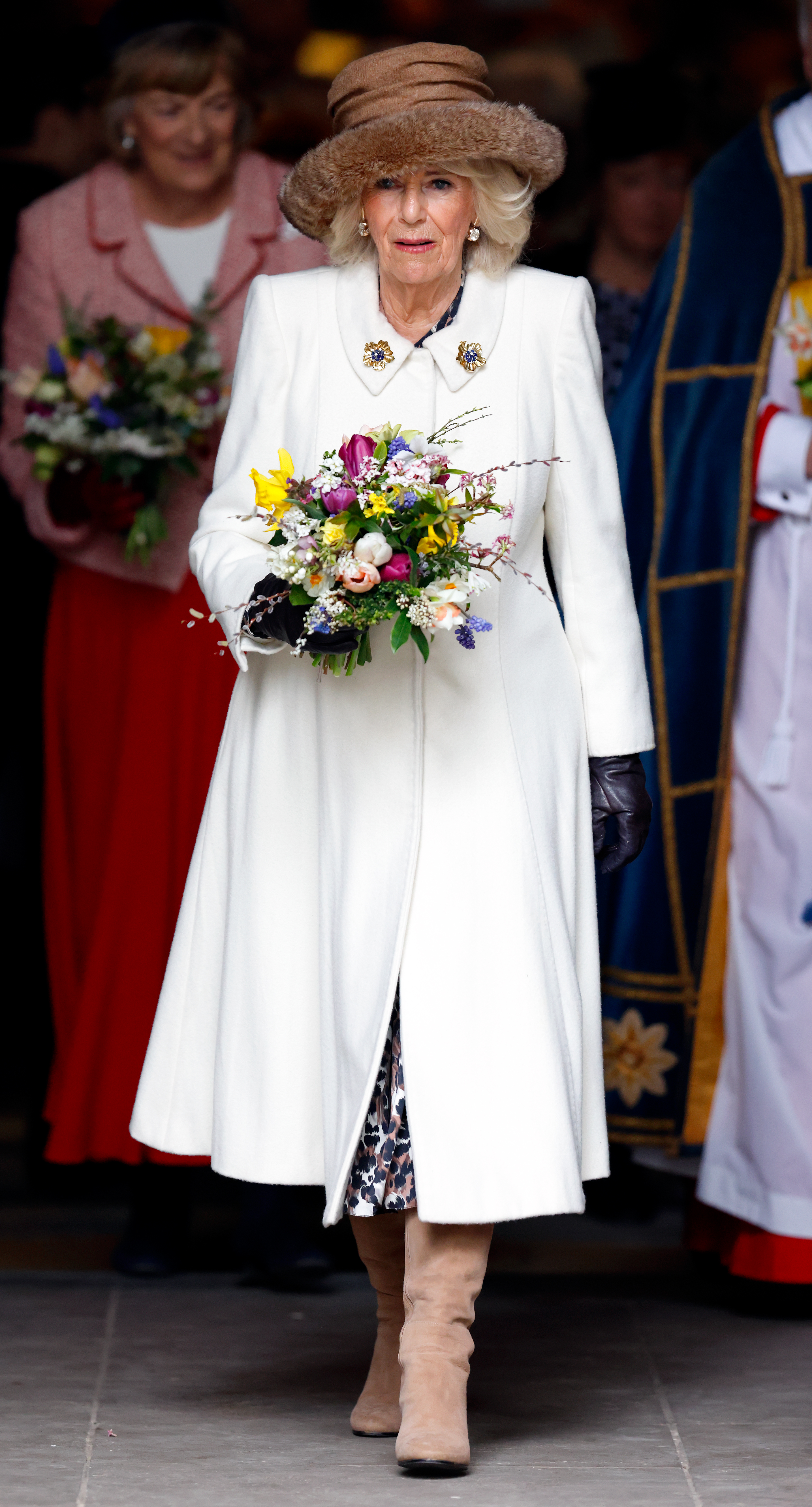 Queen Camilla at the Royal Maundy Service at Worcester Cathedral in Worcester, England on March 28, 2024 | Source: Getty Images